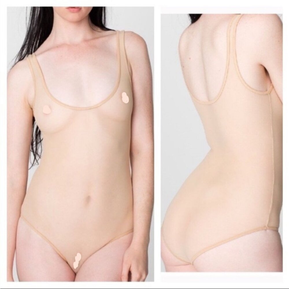 NEW American Apparel Nylon Spandex Sheer Micro Mesh Bodysuit Nude Large NWT